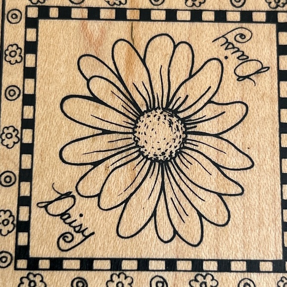 Great Impressions Daisy Flower Checker Framed Rubber Stamp F69 Wood Mount #Z38 - Picture 3 of 11